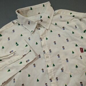 RSVLTS Button Down Shirt Mens Size XL Bob Ross Happy Little Trees Pixel Art
